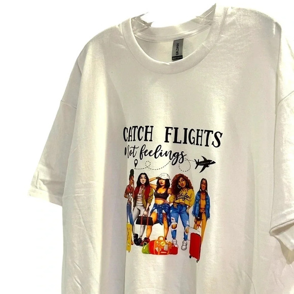 NWOT “ Catch Flights Not Feelings” Cotton T Size XL - Picture 1 of 3